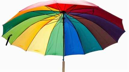 Obraz premium The rainbow umbrella is sheltering on a white background.