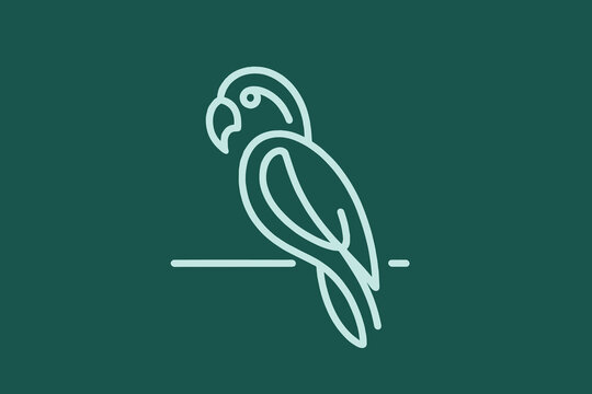 Parrot. Line art logo. Simple minimalistic vector illustration, icon. Green background
