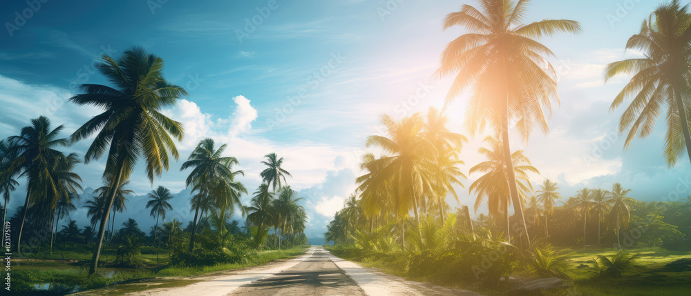 Wall mural Serene Sunrise on a Tropical Island Road