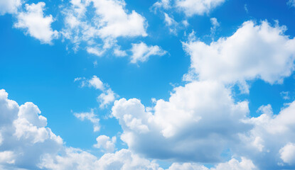 Serene Blue Sky and Fluffy Clouds Panorama