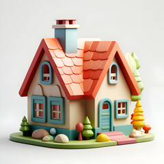 House made of plasticine. 3D illustration. 3D rendering.