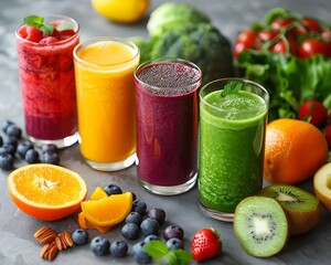 Fototapeta premium Vibrant Detox Smoothie with Fresh Fruits and Vegetables on Display for Wellness Lifestyle