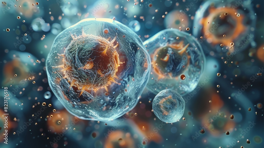 Poster a cell under microscope. generative ai.