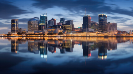 Naklejka premium Stunning Cityscape Reflection at Twilight