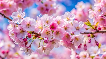 Closeup of delicate cherry tree blossoms in full bloom during spring