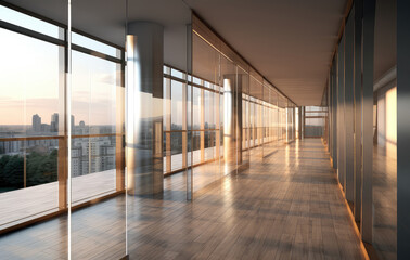 Fototapeta premium Modern Office Corridor at Sunset - Architectural Elegance