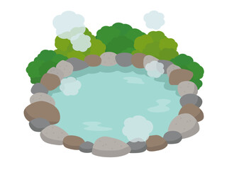 温泉_露天風呂のベクターイラスト