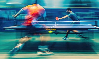 Table tennis players at a match. An abstract dynamic photography with motion blur