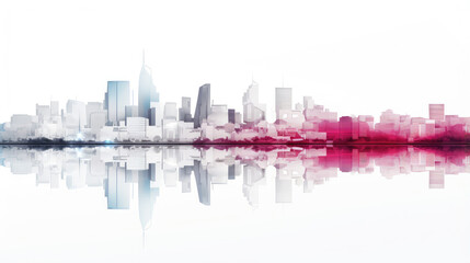 Abstract Watercolor Cityscape Reflection on White