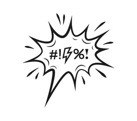 Comic swear speech bubble, cartoon bad word curse or aggressive expletive shout, doodle vector. Hate angry exclamation with bad word speech in blast cloud for explicit talk and rude swear shout