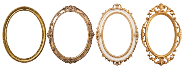 Antique Gold Oval Frame png element set on transparent background
