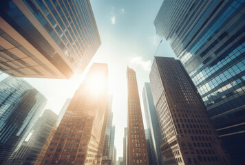 Fototapeta premium Sunlit Skyscrapers in a Bustling Modern Cityscape