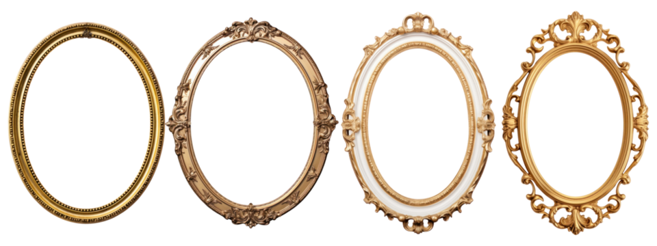 Antique Gold Oval Frame png element set on transparent background