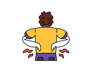 illustration of a man holding his back waist because of pain. back pain due to injury and sitting for too long. lower back pain. stiff or tense muscles. health problems. outline style character