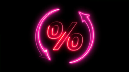Neon sign Percentage icon isolated animation , 2 arrow recycling animation .