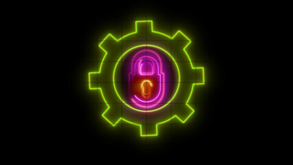 Neon security lock icon illustration .,