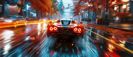 hypercar moden future street racing fast videogame banner background copy space area advertising 