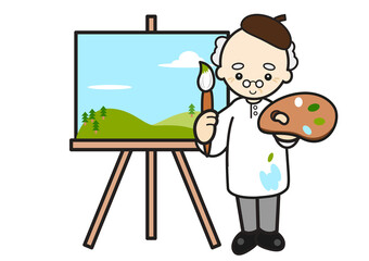 風景画を描くお爺さん