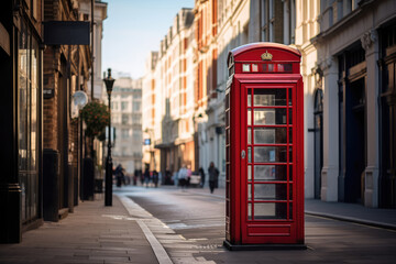 Iconic Red Telephone Booth on a Sunny London Street