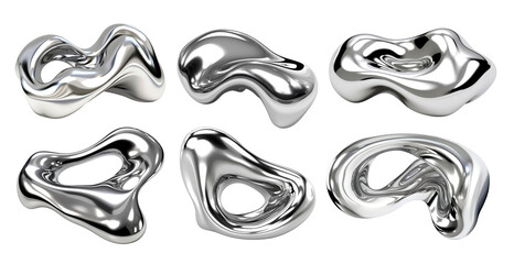 3d chrome abstract shape png on transparent background