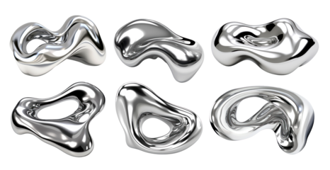 3d chrome abstract shape png on transparent background