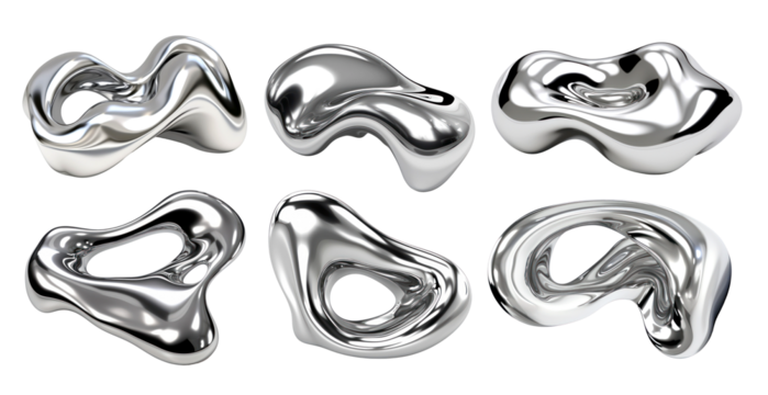 3d chrome abstract shape png on transparent background