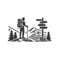 Hiking Minimalist and Camping Silhouette vector art illustration design