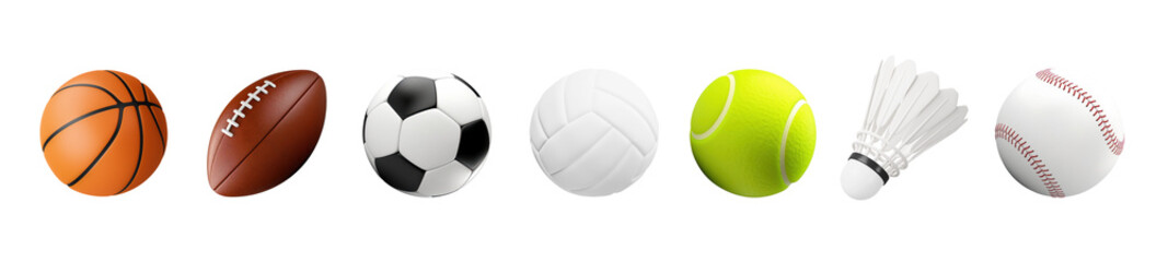 3d sport equipment png element set on transparent background