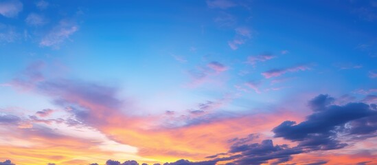 Panoramic Sky with Colorful Sunset Cloudscape