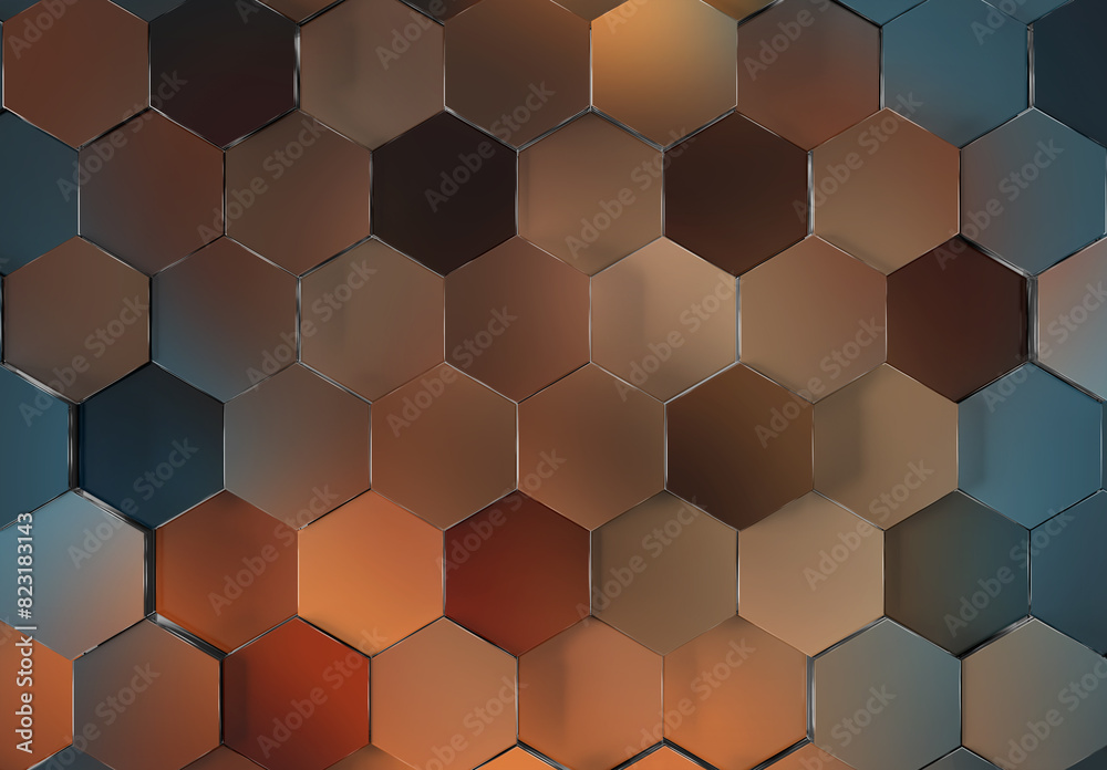 Aufkleber Colorful glossy hexagons background pattern. Abstract hexagonal gradient texture. 3D rendering