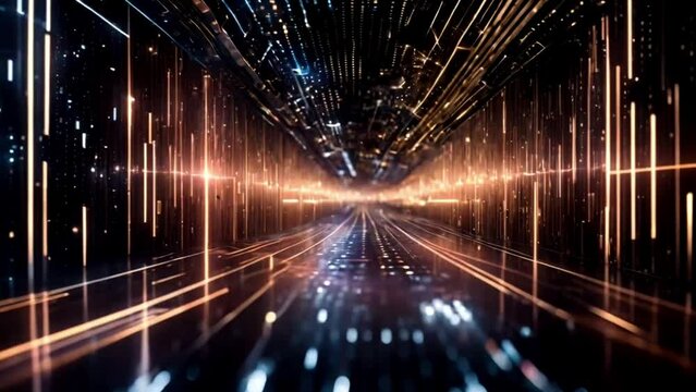 Abstract digital data stream visual. High-speed light particles. Cybersecurity and technology concept.4k JD