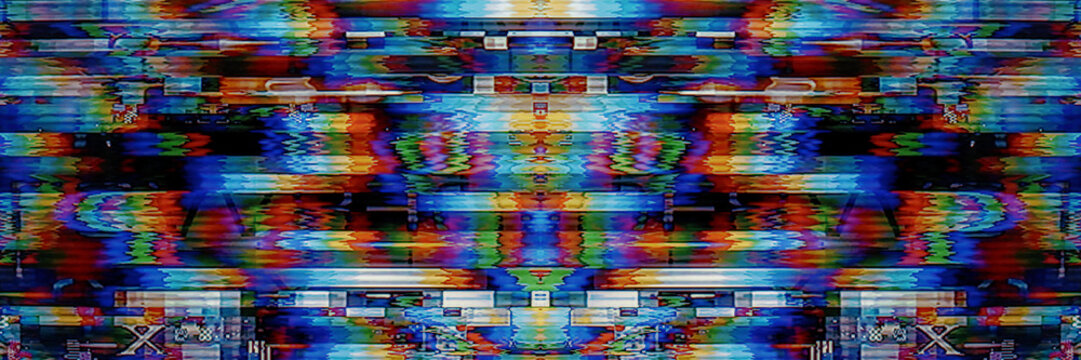 Close-up of colorful abstract tv screen, LCD pixels macro