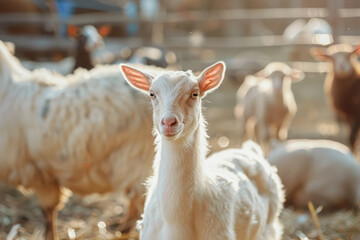 Obraz premium Dairy goats on a farm. Farm animals are free on the farm