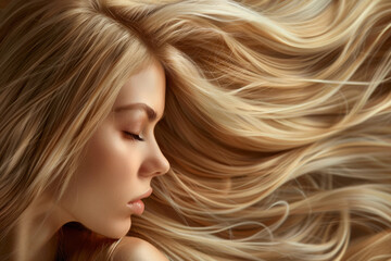 Beautiful woman with straight long shiny blonde hair. Beauty and hair care concept
