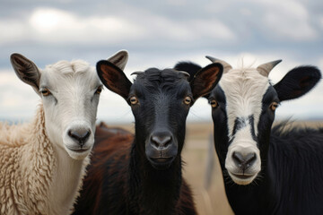 Fototapeta premium Goats walking through the farm fields