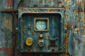 Naklejka premium Vintage Electric Meter, Abstract Energy Counter, Old Power Box Counter