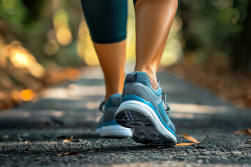 Woman's feet in running shoes. Sport shoe for fitness