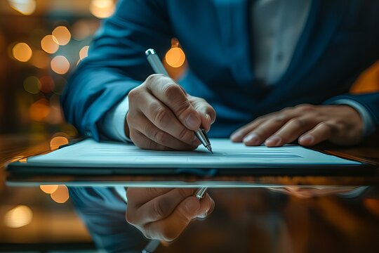 Person writing paper pen write document desk office