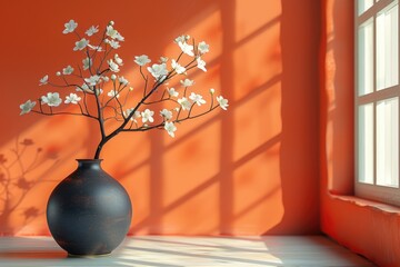 Orange walls and black vases