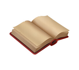 Game book, mystical open book with blank parchment pages, evoking a sense of magic and ancient wisdom. Antique tome with red cover, inviting readers to conjure spells and embark on fantastic stories