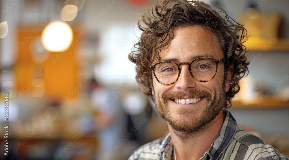 Leinwandbilder A happy software developer in office. Generative AI.