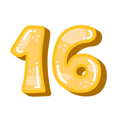 Number sixteen 16 vector illustration, 16th birthday logo number, 16 anniversary icon isolated