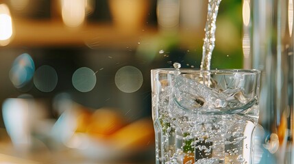 Clean water flowing into a glass, illustrating the importance of staying refreshed and hydrated.