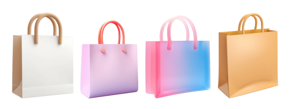 3d shopping bags png element set on transparent background