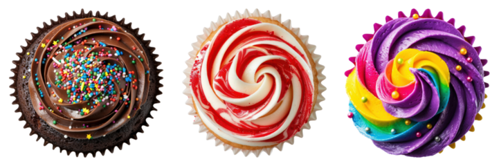Cute top view cupcake png element set on transparent background