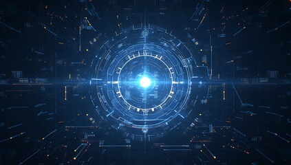 Obraz premium Futuristic Blue Holographic Circles with Neon Glow