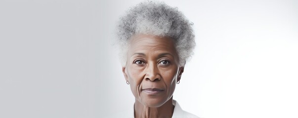 Ivory background sad black american independant powerful Woman realistic person portrait of older mid aged person beautiful bad mood expression 