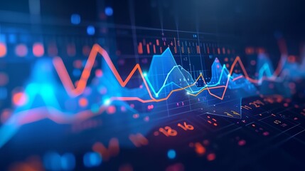 An in-depth look at a vibrant, high-resolution financial market analysis display showing fluctuating graphs and trading metrics on a dark background.