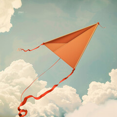 Playful kite-shaped business card mockup set against a cloud-patterned sky.
