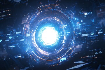 Fototapeta premium Futuristic Blue Holographic Circles with Neon Glow